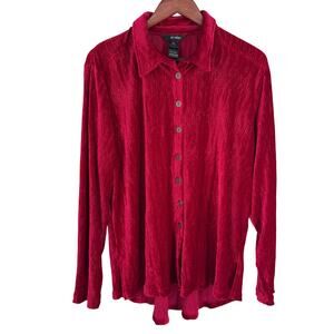 NEW NWT Ali Miles Large Vibrant Red Velvet Wearable Art Christmas Shirt Top